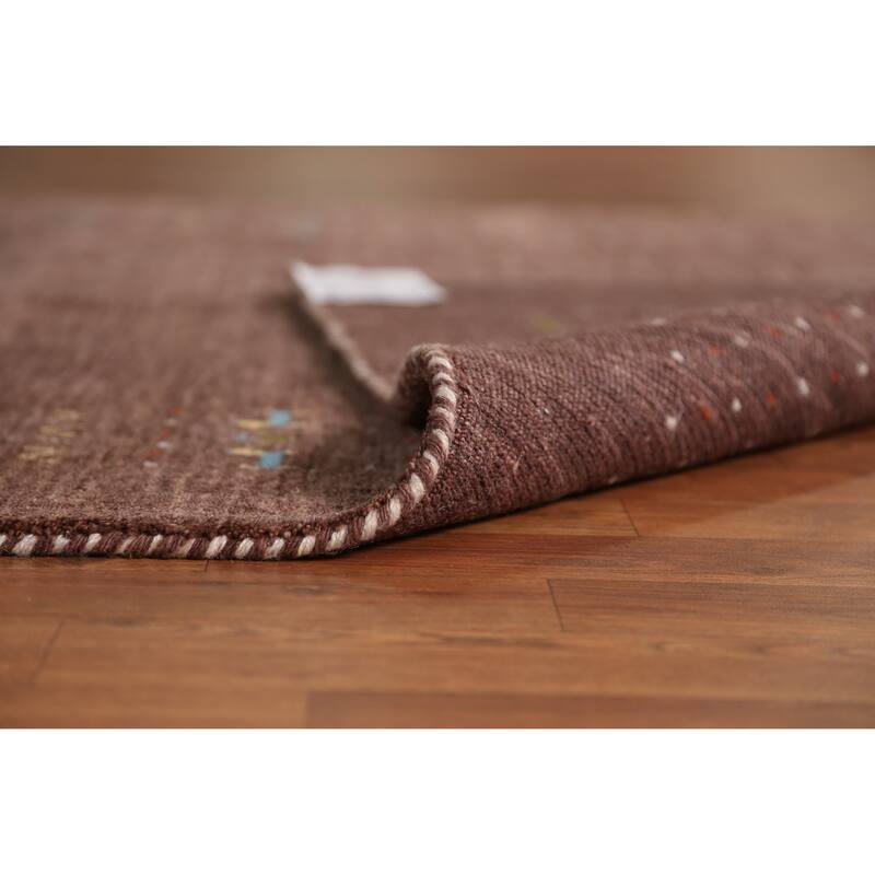 Animals Brown Gabbeh Indian Area Rug Handmade Wool Carpet - 5'2" x 7'8"