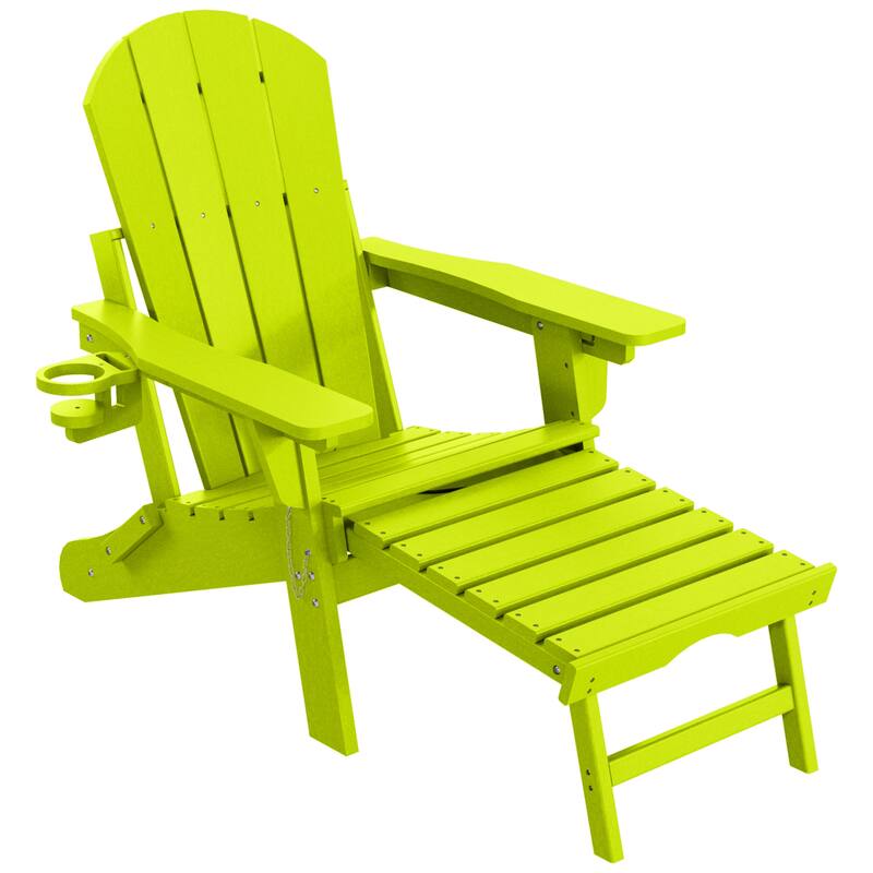 Laguna Outdoor Folding Adjustable Adirondack Chair with Cup Holder & Hideaway Ottoman - Lime