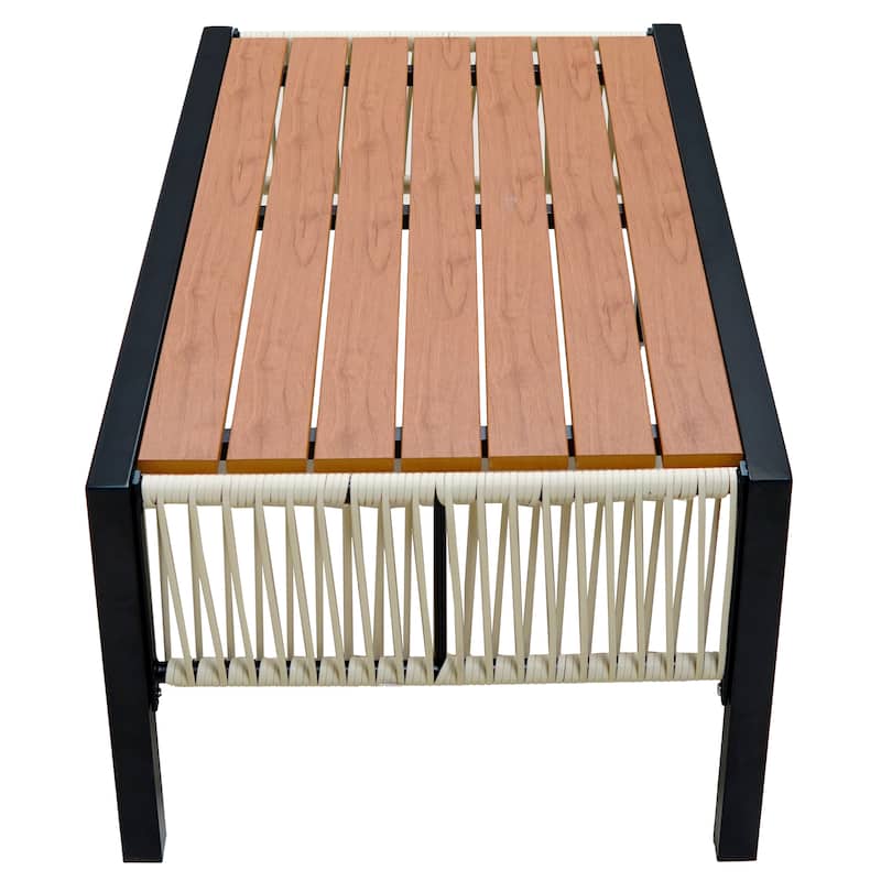 4-Piece Outdoor Iron Sofa Set with Coffee Table & Rattan Decoration
