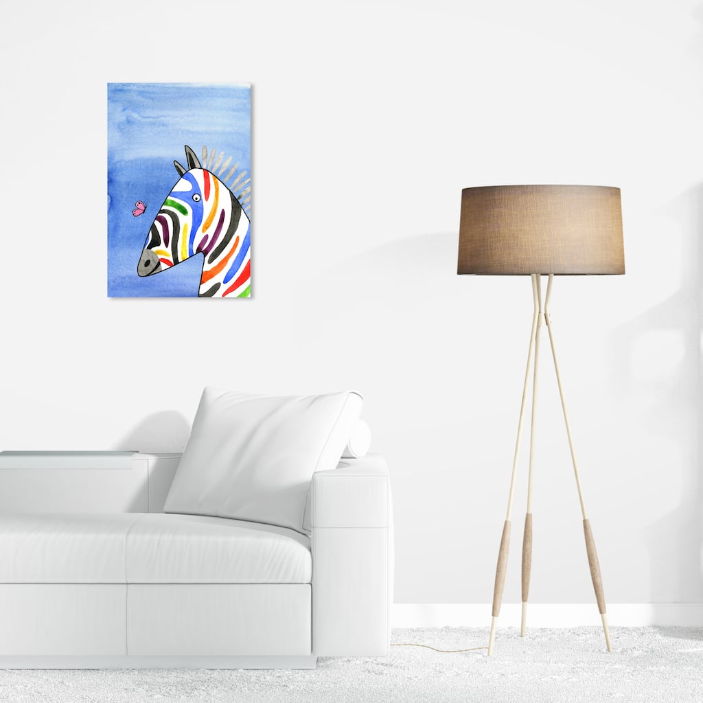 Wynwood Studio Canvas Animals Zebra and Butterfly Blue and Farmhouse Wall Art Canvas Print
