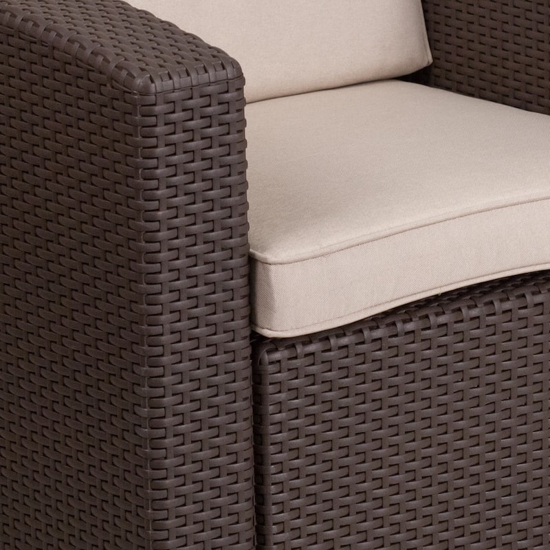Faux Rattan Chair with All-Weather Cushion