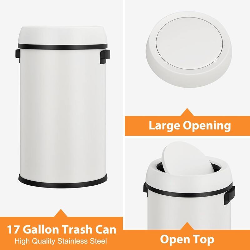17-Gallon Commercial-Grade Swing Lid Trash Can White Stainless Steel Swing Lid White