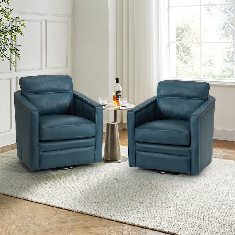 Jorge 28.74" Wide Traditional Genuine Leather Swivel Chair with Removable Seat Cushion and No Assembly Needed Set of 2
