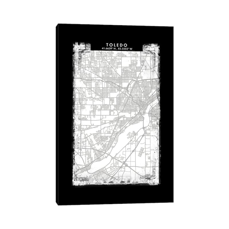 iCanvas "Toledo City Map Black White Grey Style" by WallDecorAddict Canvas Print