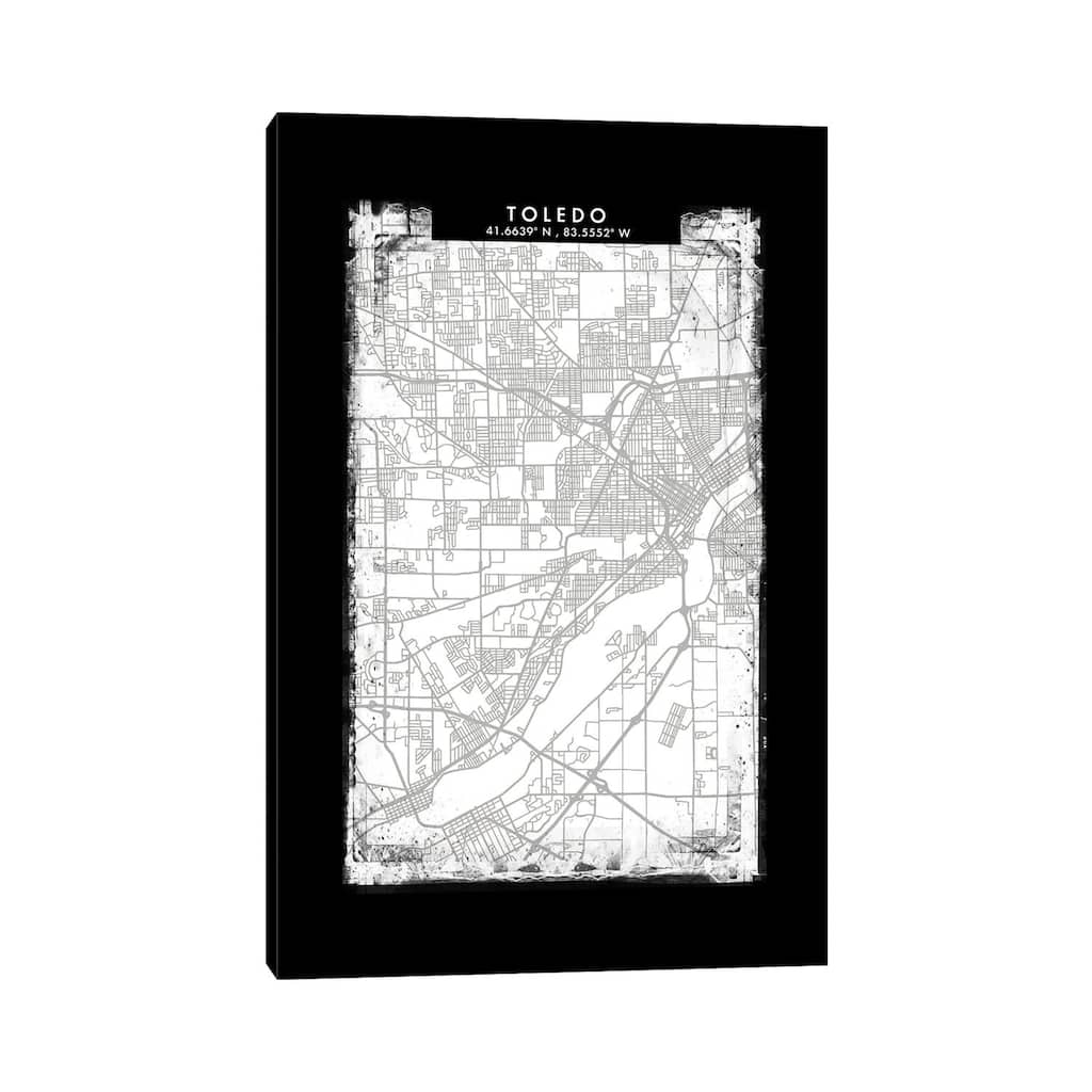 iCanvas "Toledo City Map Black White Grey Style" by WallDecorAddict Canvas Print