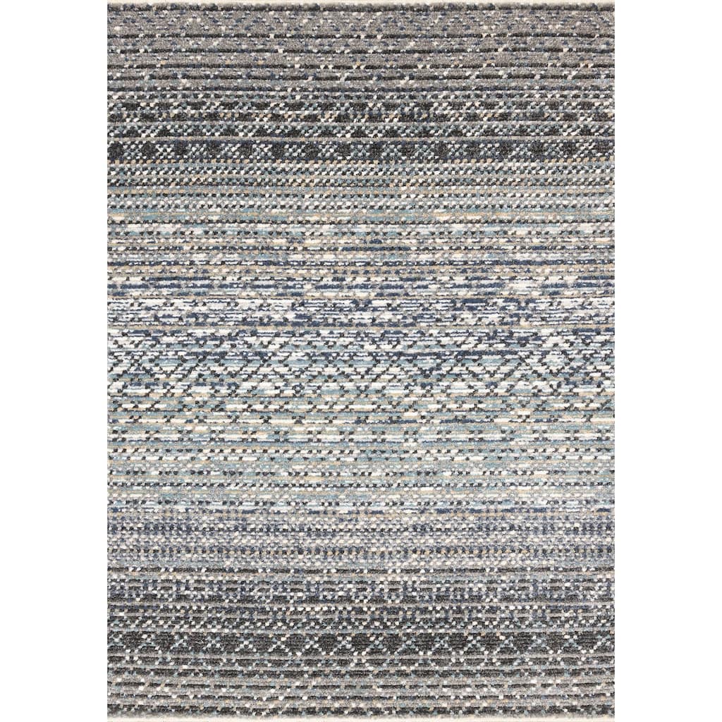 Blue Beige Grey Ribbed Textured Area Rug, 5'3" x 7'7"