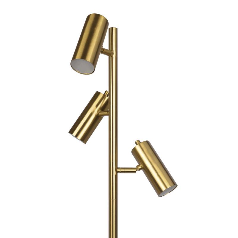 Brassed Gold Floor Lamp with Rotary Switch Triple Spots Metal Cone Base