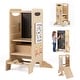 preview thumbnail 1 of 7, Gymax Wooden Toddler Standing Tower w/Chalkboard Montessori Games 3 Brown