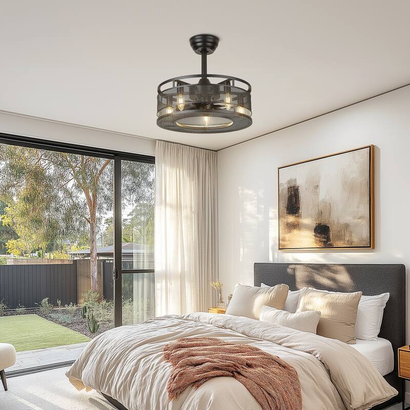 18" Farmhouse Reversible Caged Ceiling Fan with Light Kit and Remote - 18 Inches