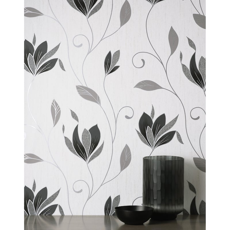 Fine Decor Synergy Black Floral Wallpaper