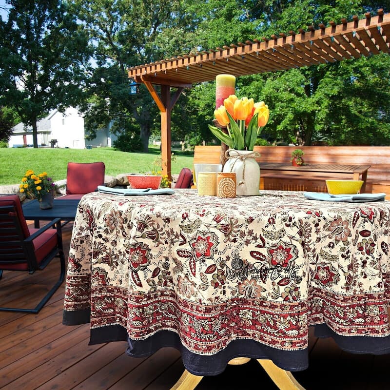 Blooming Flower Block Print Floral Cotton Tablecloth Collection