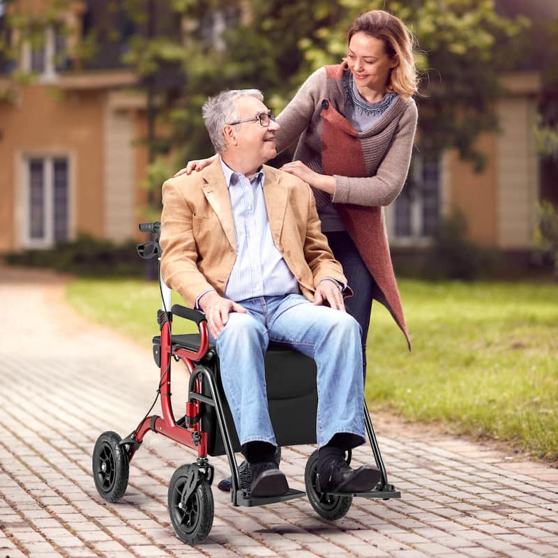 Goplus 2-in-1 Rollator Walker for Seniors with Seat 9" Pneumatic Tires - See Details