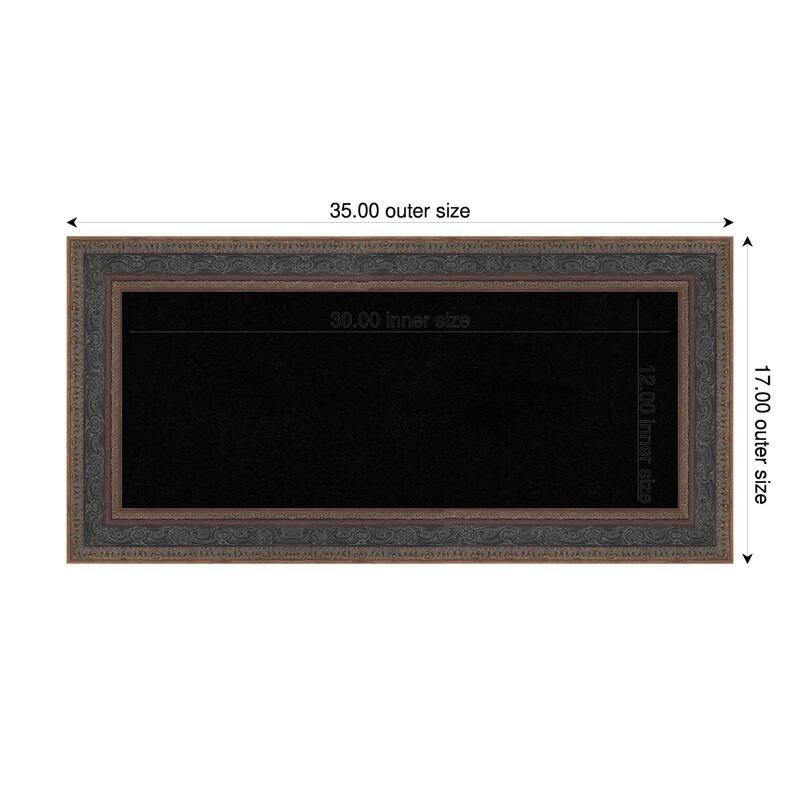 Attic Aged Bronze Wood Framed Cork Board - Bulletin Board, Organization Board, Pin Board - Black - 35 x 17 in