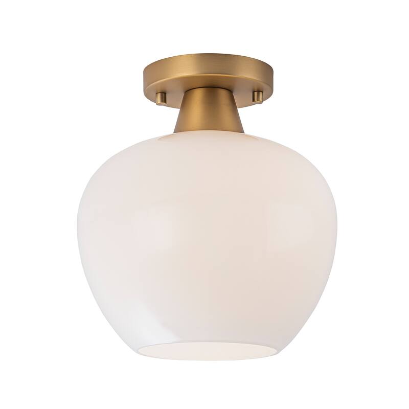 1-Light Gold Dome Flush Mount Ceiling Light with Opal Glass