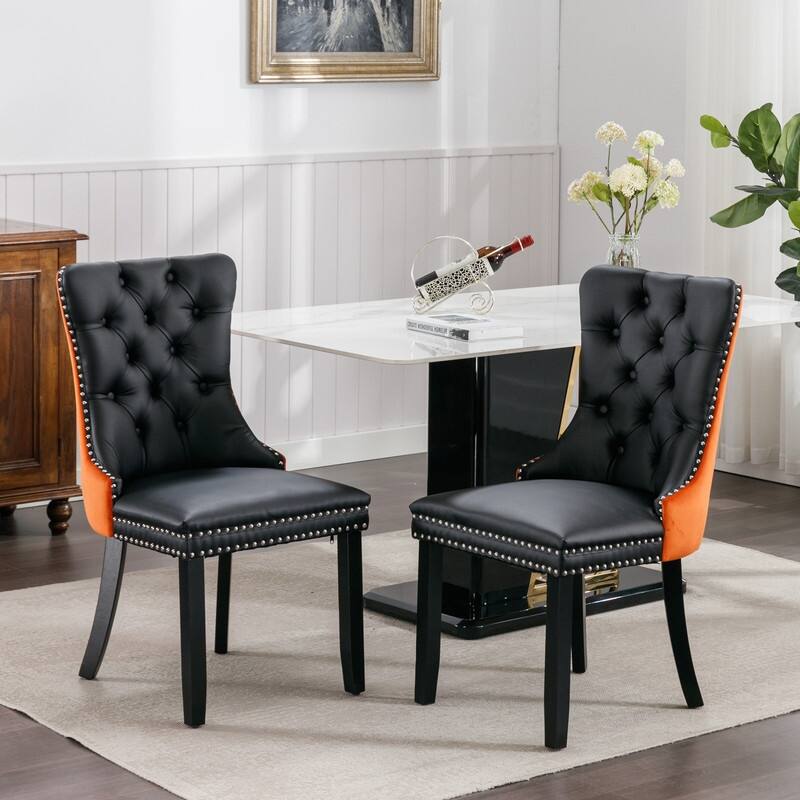 High-end Tufted Velvet Upholstered Nailhead Dining Chair Set of 6 - Set of 2 - Black Orange