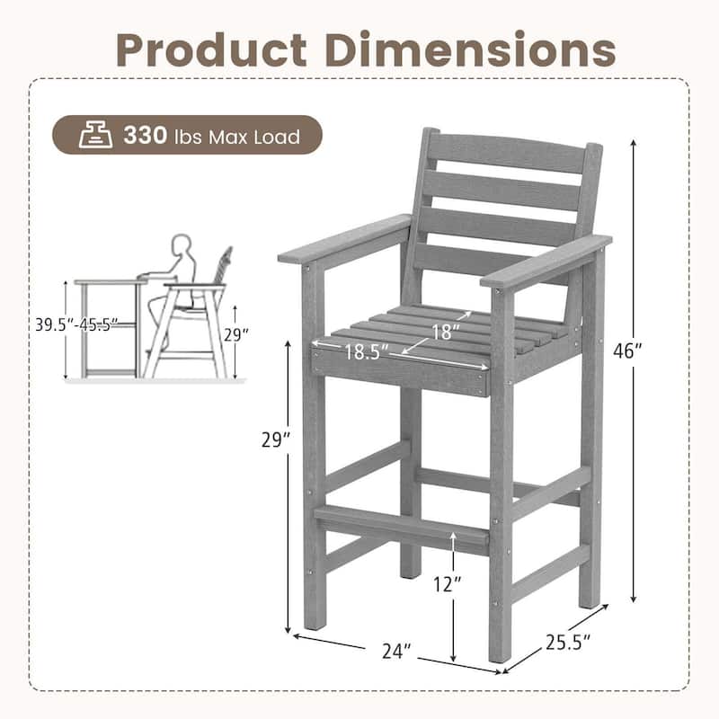 Costway Patio Adirondack Bar Chairs Set of 2 with Wide Armrests & - See Details