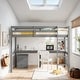 preview thumbnail 1 of 22, Twin Loft Wood Bed with Under-bed, Built-in Desk, Grey
