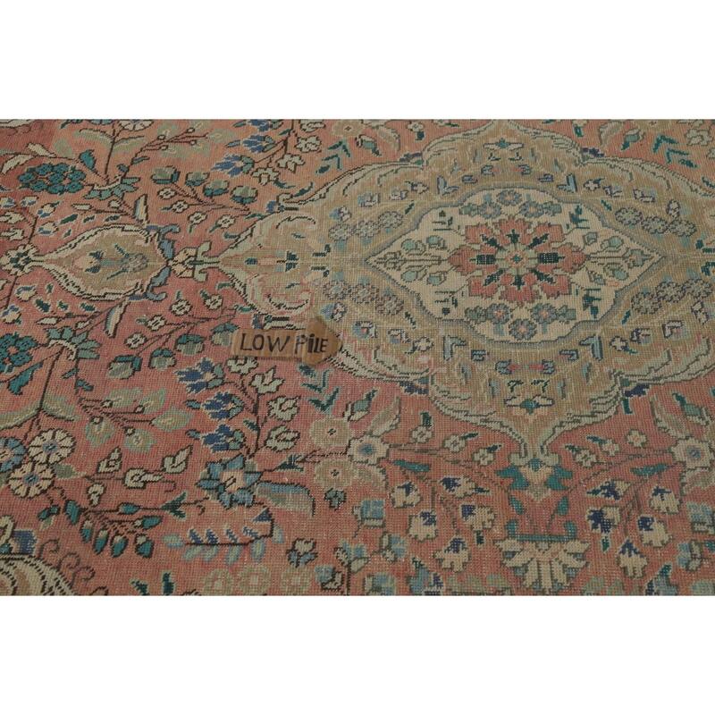 Hand Knotted Oriental 100% Wool Carpet Traditional Floral Pink Tabriz Area Rug - 9' 2'' X 6' 6''