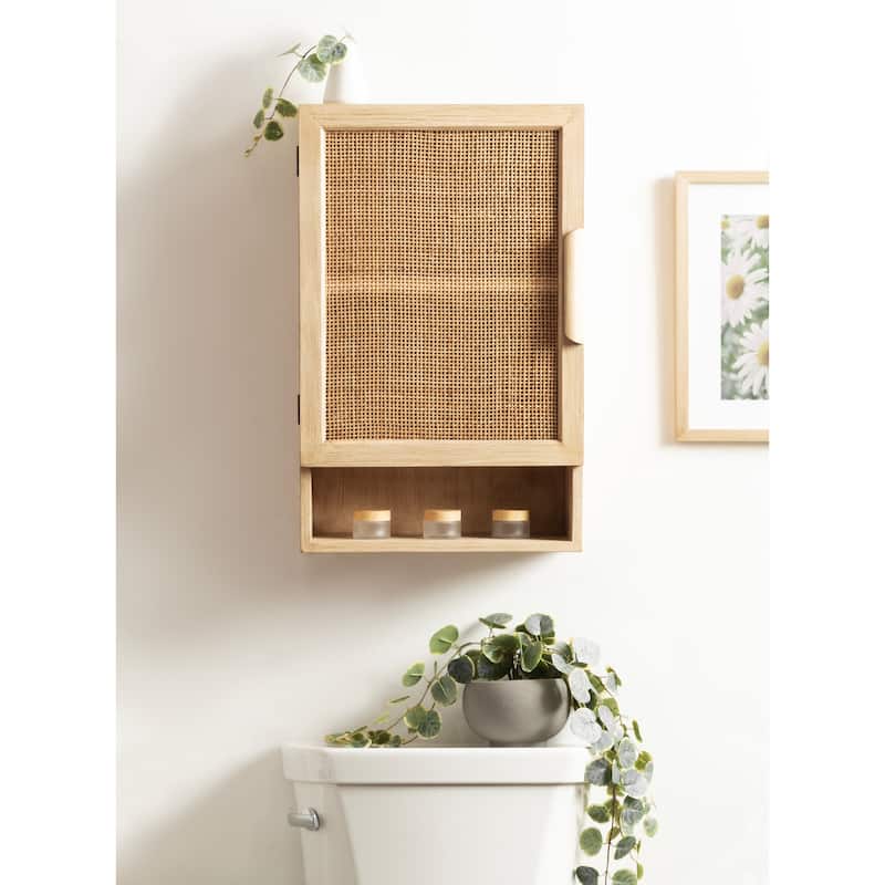 Kate and Laurel Ori Rattan Wall Cabinet with Cubby