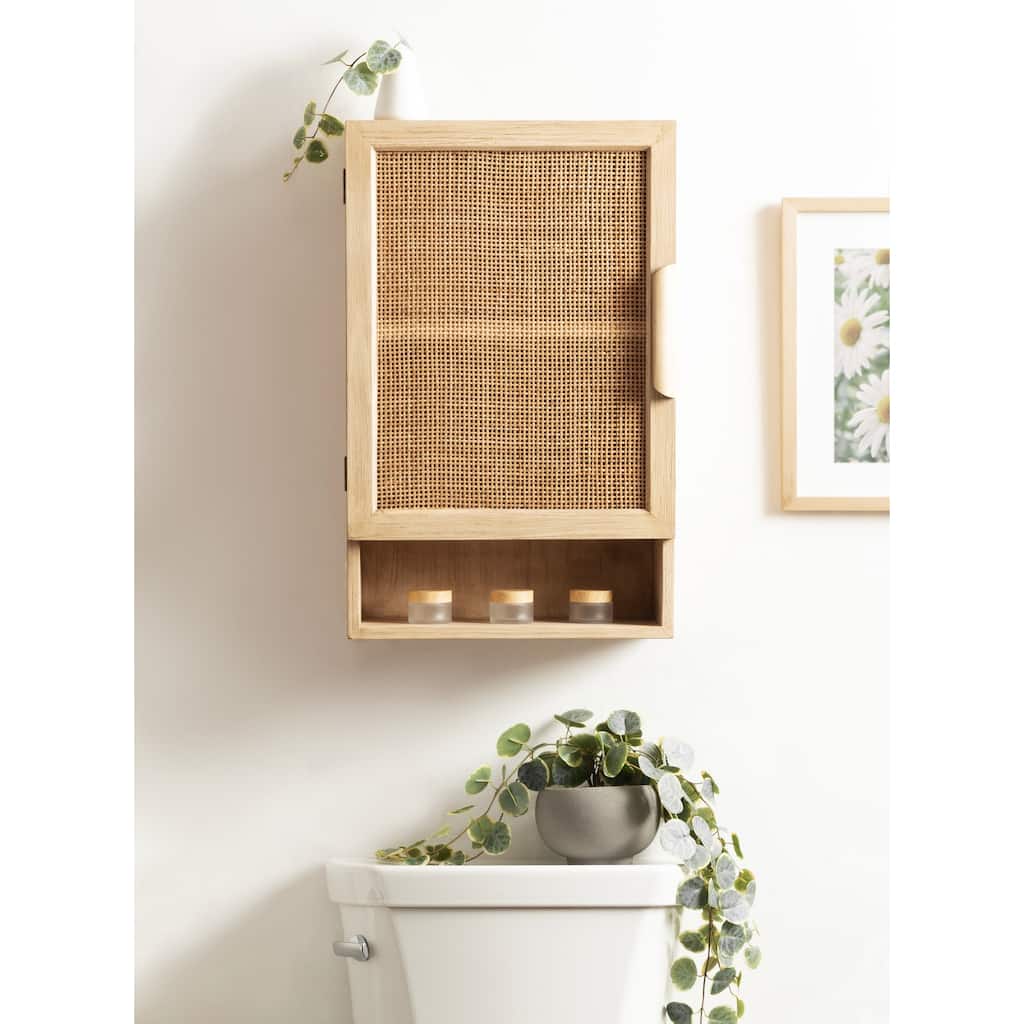 Kate and Laurel Ori Rattan Wall Cabinet with Cubby