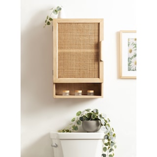 Kate and Laurel Ori Rattan Wall Cabinet with Cubby