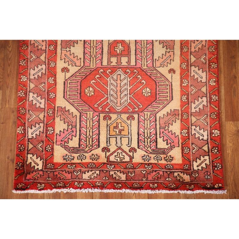 Tribal Orange Meshkin Persian Vintage Runner Rug Handmade Wool Carpet - 3'8"x 10'5"