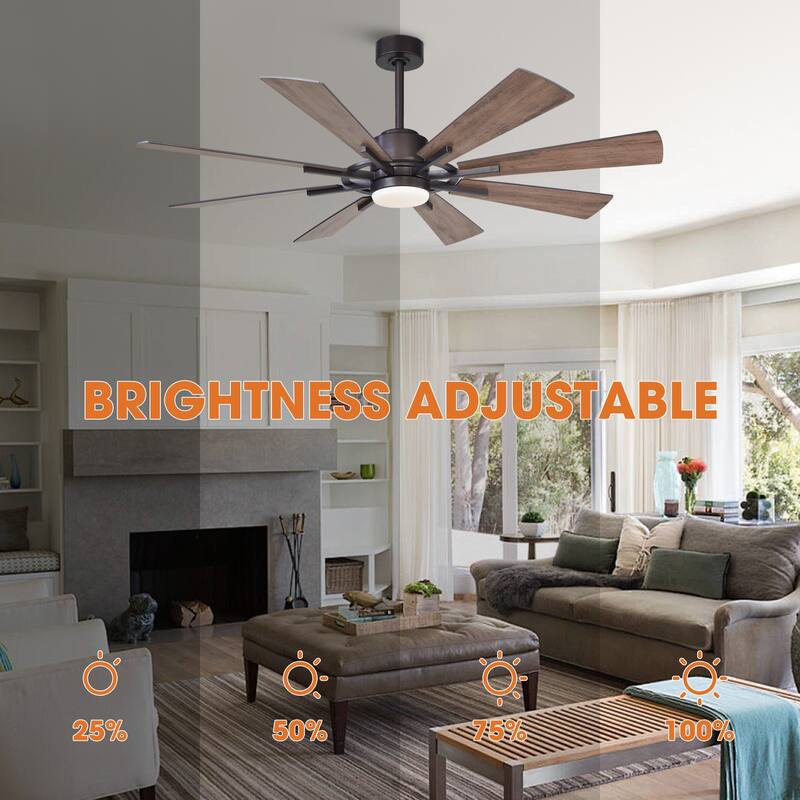 60" Farmhouse Walnut Wood 8-Blade LED Ceiling Fan with Remote Control
