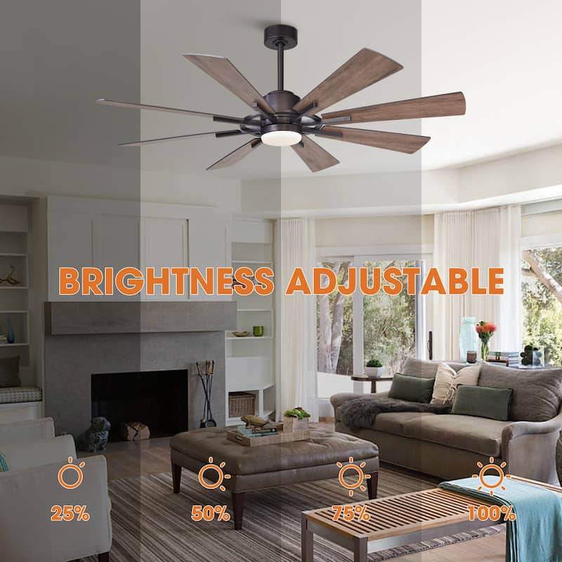 Parrot Uncle 60" Farmhouse Integrated LED Windmill Ceiling Fan with Light and Remote