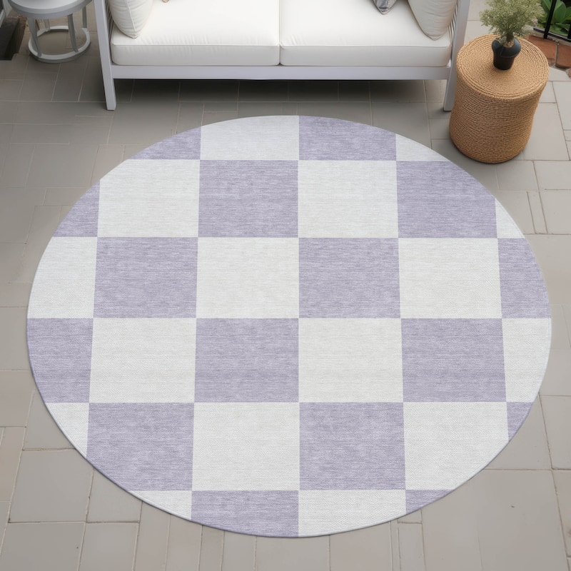 Machine Washable Indoor/ Outdoor Modern Checker Chantille Rug - Lavender - 8' x 8'