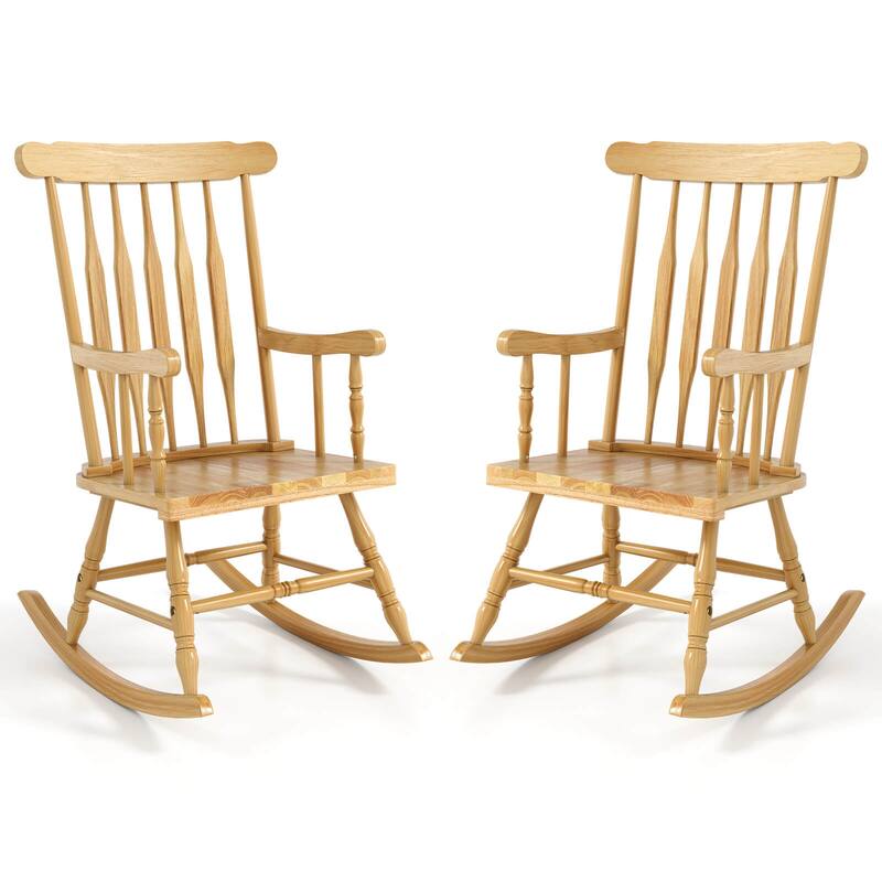 Costway Set of 2 Wood Rocking Chair Glossy Finish - See Details - Natural