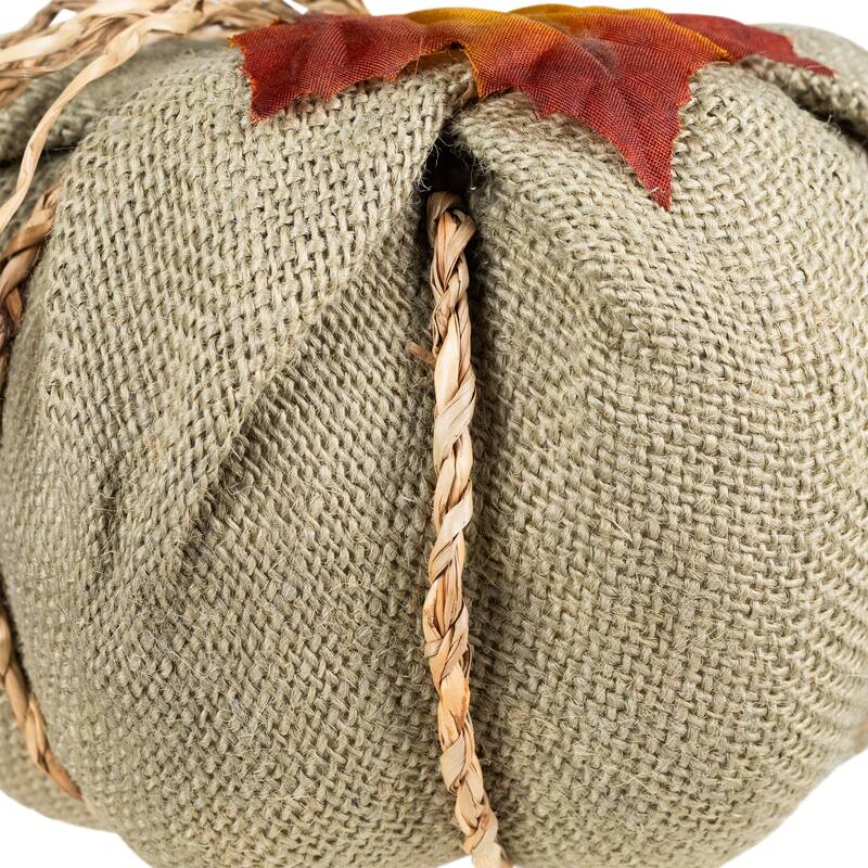 Burlap and Jute Fall Harvest Pumpkin Decoration - 6.75" - Beige