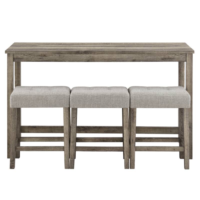 Bar Table Set with Power Outlet, 3 Ergonomic Backless Stools, 4 Piece Dining Table Set with 3 Upholstered Seat