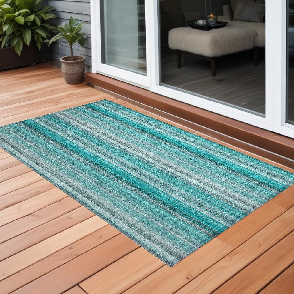 Alrifi Stripe Weather Resistant Blended Style Outdoor Rug