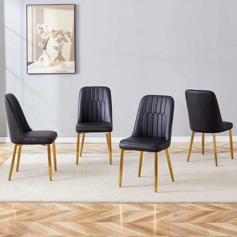 PU Leather Dining Chairs - Set of 4 - Black