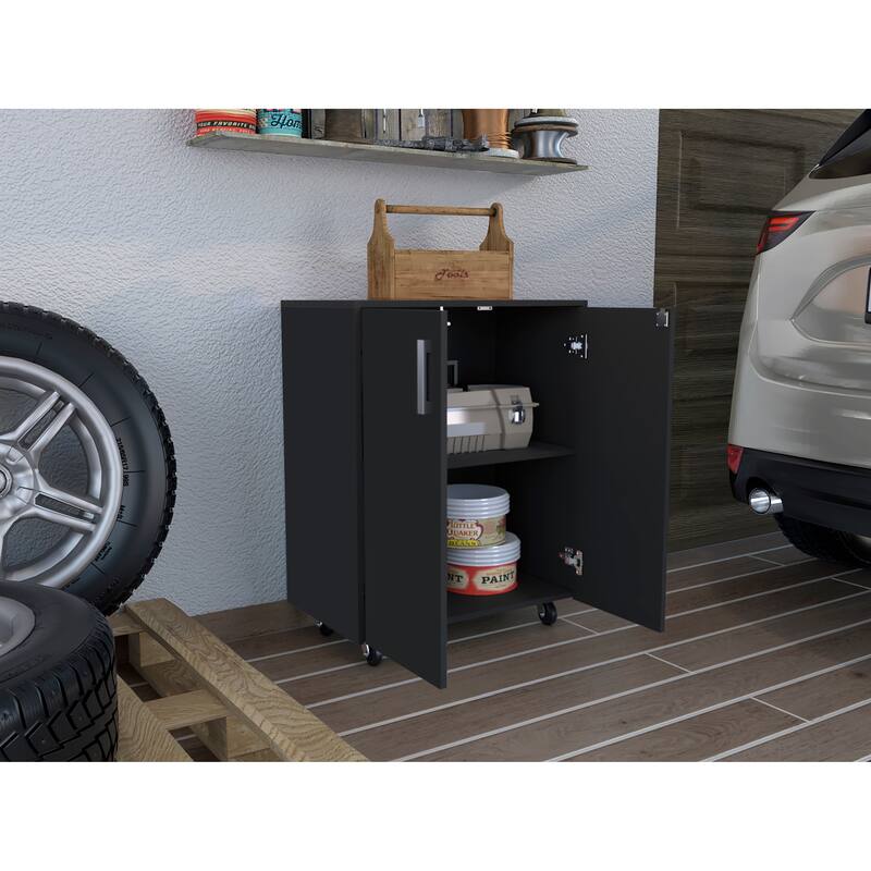 Storage Cabinet Lions, Double Door and Casters, Black Wengue Finish,High quality and durable - Black