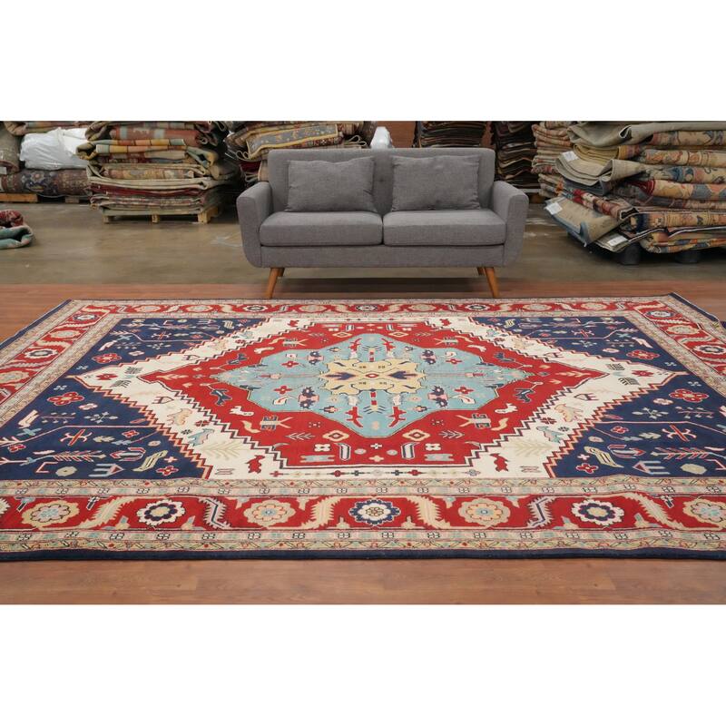 Hand Knotted Oriental 100% Wool Carpet Traditional Medallion Red Heriz (serapi) Area Rug - 11' 9'' X 8' 7''