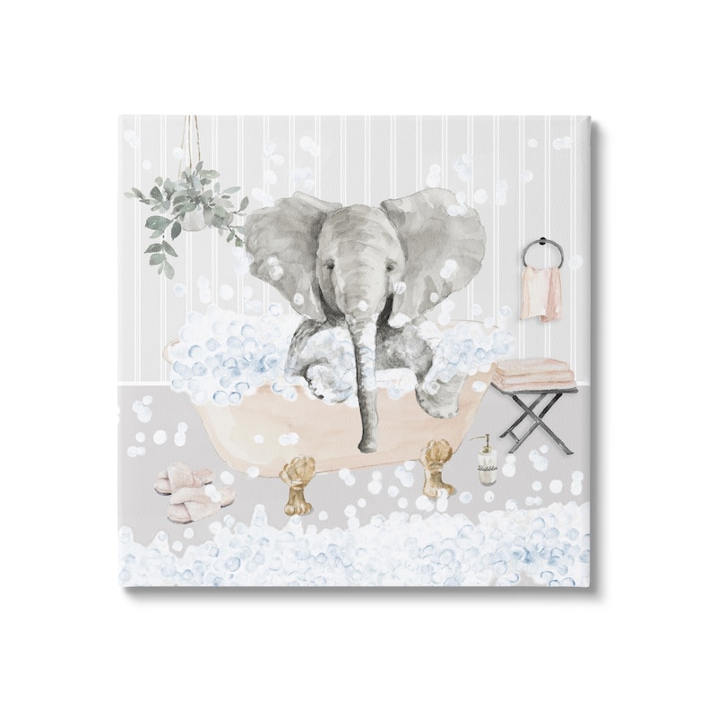 Stupell Fun Elephant Bubble Bath Tub Canvas Wall Art by Lanie Loreth - 24 x 24