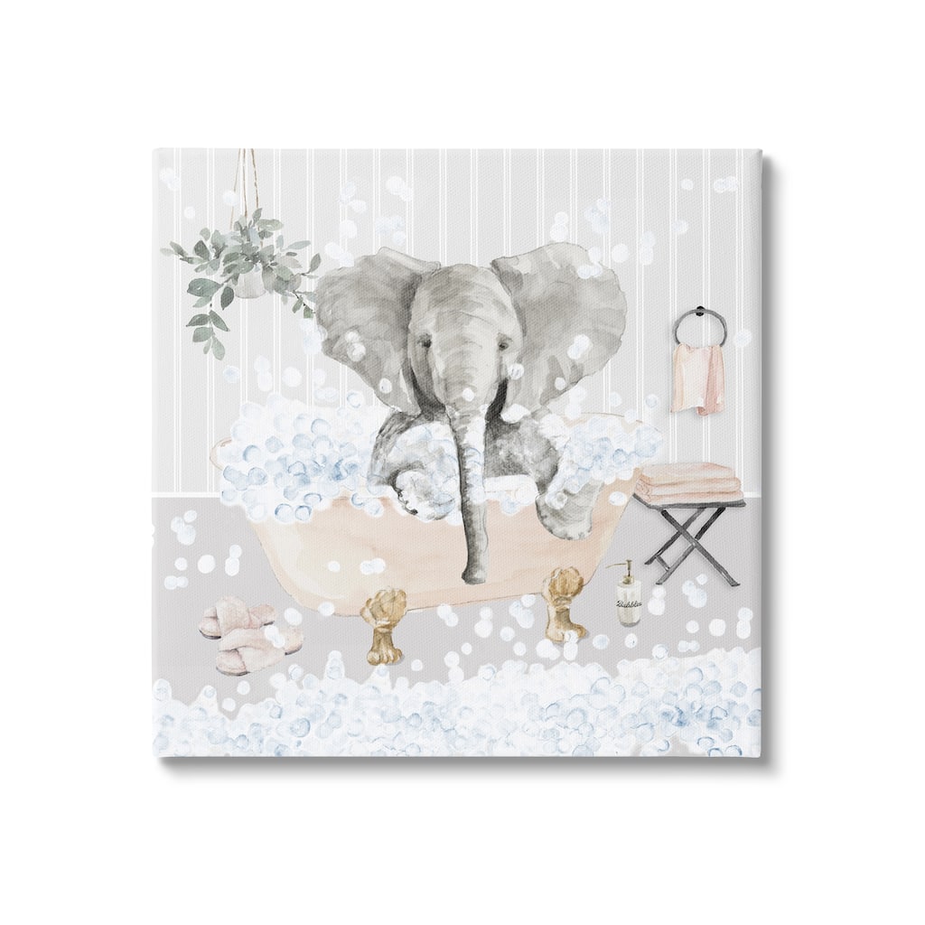 Stupell Fun Elephant Bubble Bath Tub Canvas Wall Art by Lanie Loreth