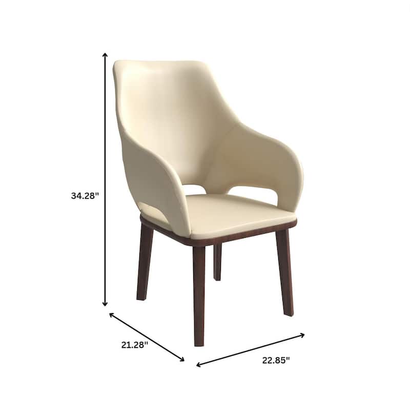 LeisureMod Set of 2 Vivara Leather Dining Chair with Padded Seat - Mid-Century Arm Chair for Home Office Bar & Kitchen