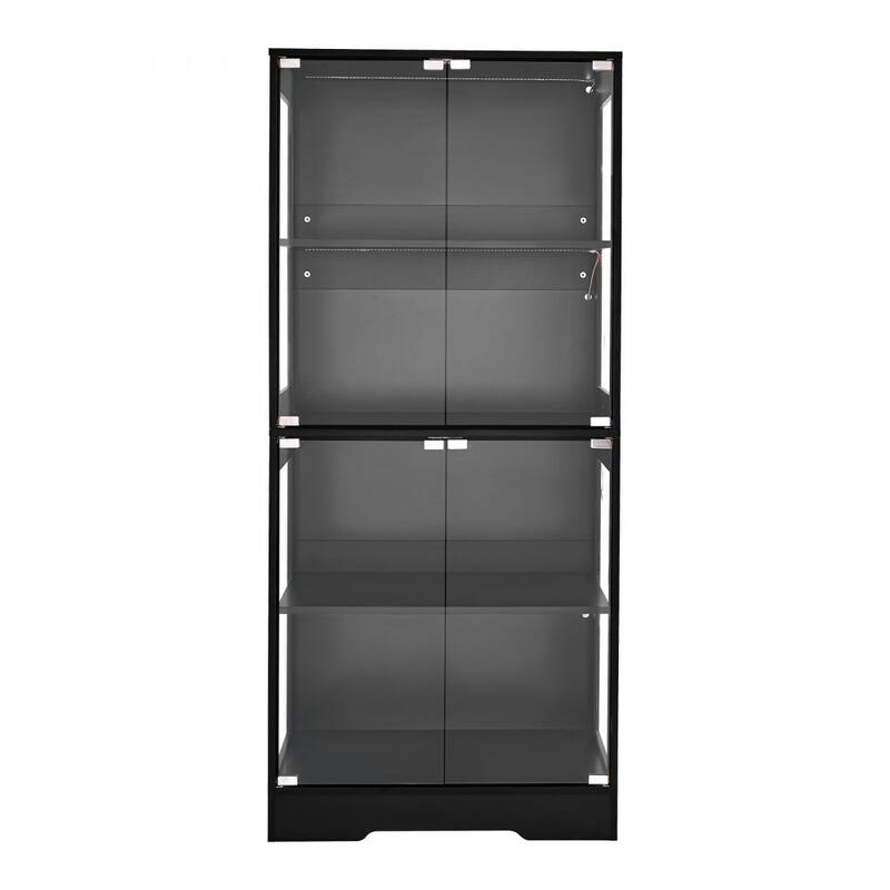 Black MDF Glass Display Cabinet 4-Tier with 3-Color LED Lighting - 28.82 × 13.86 × 65.16 inch