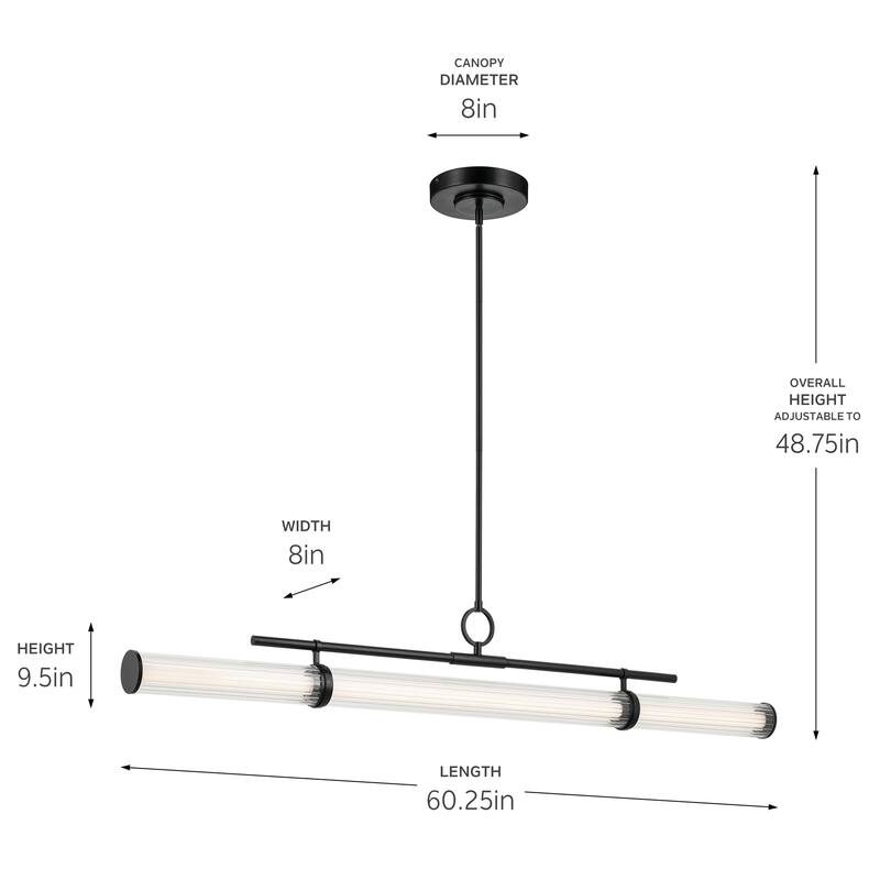 Riven 60.25 Inch LED 1 Light Linear Chandelier with Clear Fluted Glass in Black
