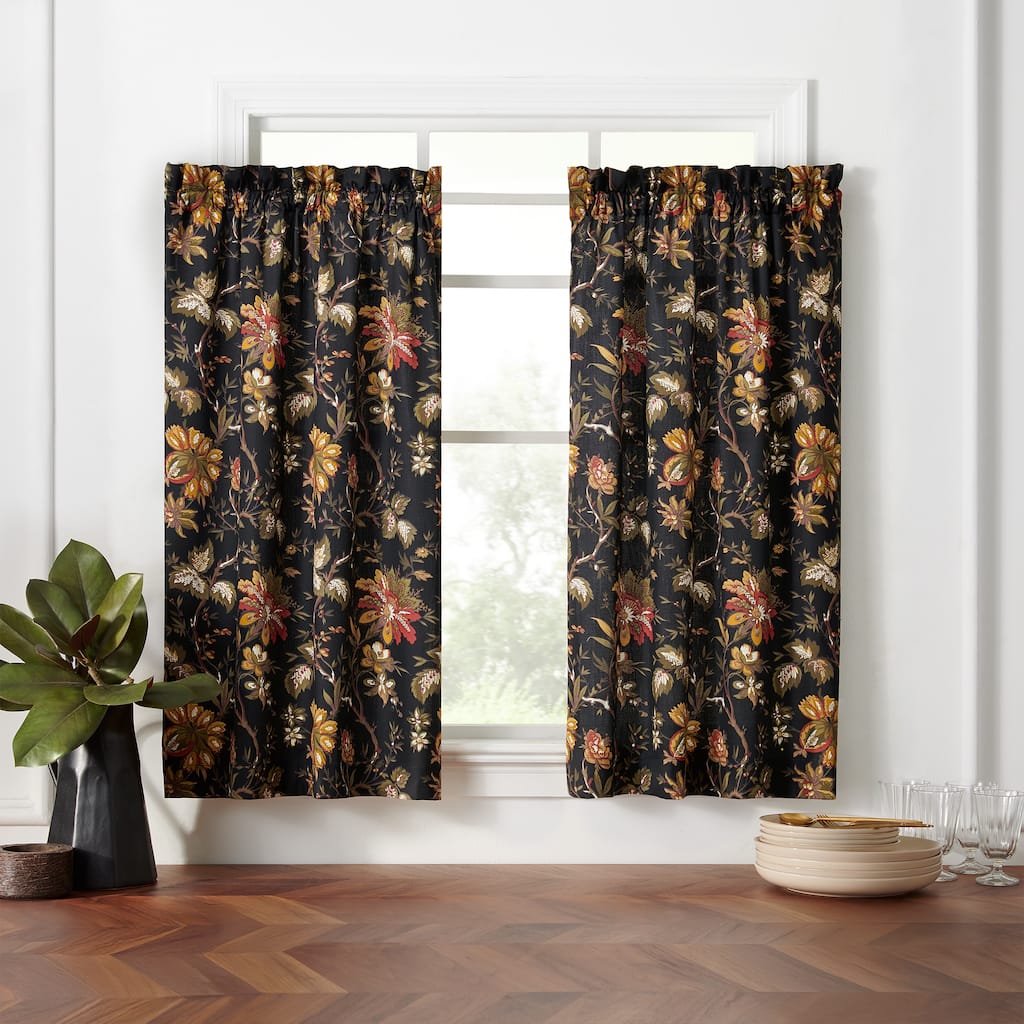Waverly Felicite Noir 100% Cotton Sateen Window Tier Pair 60 X 36 Noir - 60"X36"