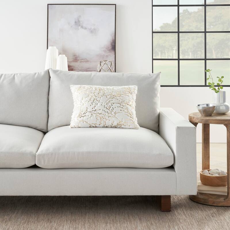 Mina Victory Faux Fur Metallic Branches Indoor Accent Pillows or Throw - 14" x 20" - Ivory Gold