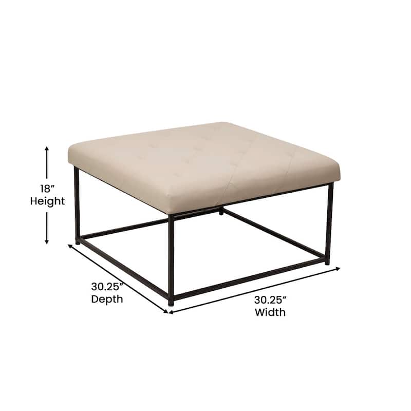 Square Upholstered Tufted Ottoman with Black Metal Frame