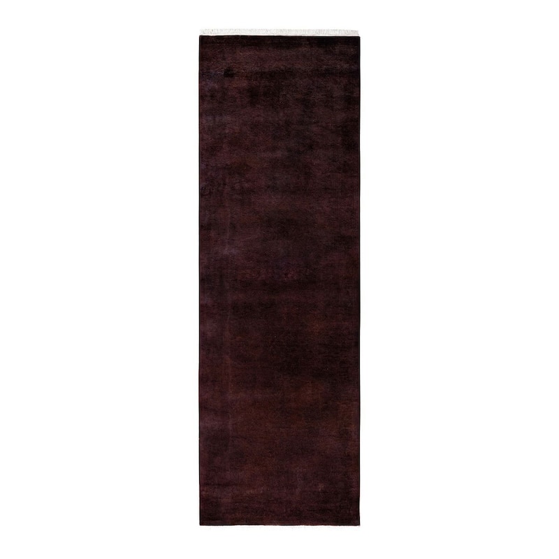 Overton Hand Knotted Wool Vintage Inspired Modern Contemporary Overdyed Brown Runner Rug - 2' 6" x 7' 10"