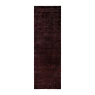 Overton Hand Knotted Wool Vintage Inspired Modern Contemporary Overdyed Brown Runner Rug - 2' 6" x 7' 10"