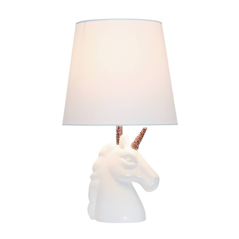 Simple Designs 15.5" Sparkling Glitter Unicorn Table Lamp, White with Blue Glitter, With LED Bulb