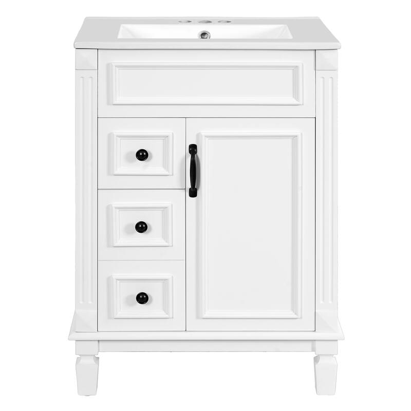 GDF Studio - Monteria Modern Solid Wood Bathroom Vanity with Ceramic Sink, 2 Drawers and Adjustable Shelf - 24'W