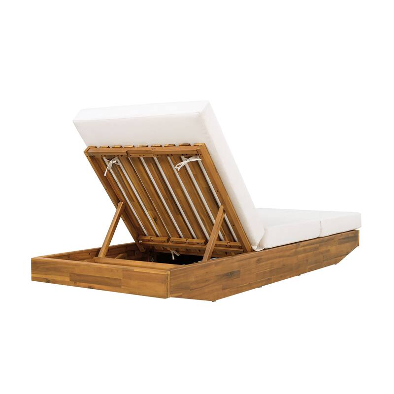 Christopher Knight Home - Outdoor Acacia Wood Chaise Lounge with Ergonomic 3-Fold Water-Repellent Cushion - 79.6"L