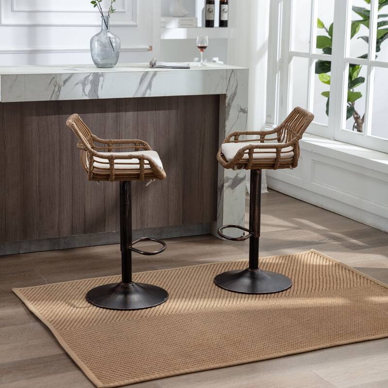Modern Swivel Bar Stools Set Of 2 Adjustable Counter Height Chairs With Footrest For Kitchen